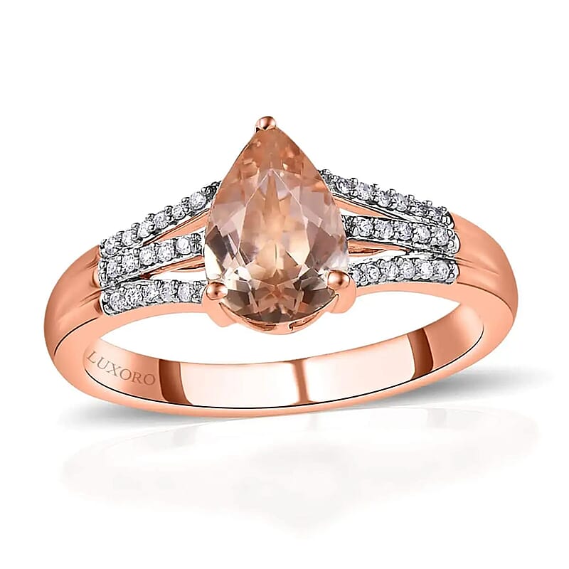 Luxoro 10K Rose Gold Premium Marropino Morganite and Diamond Split Shank Ring (Size 5.0) 1.65 ctw