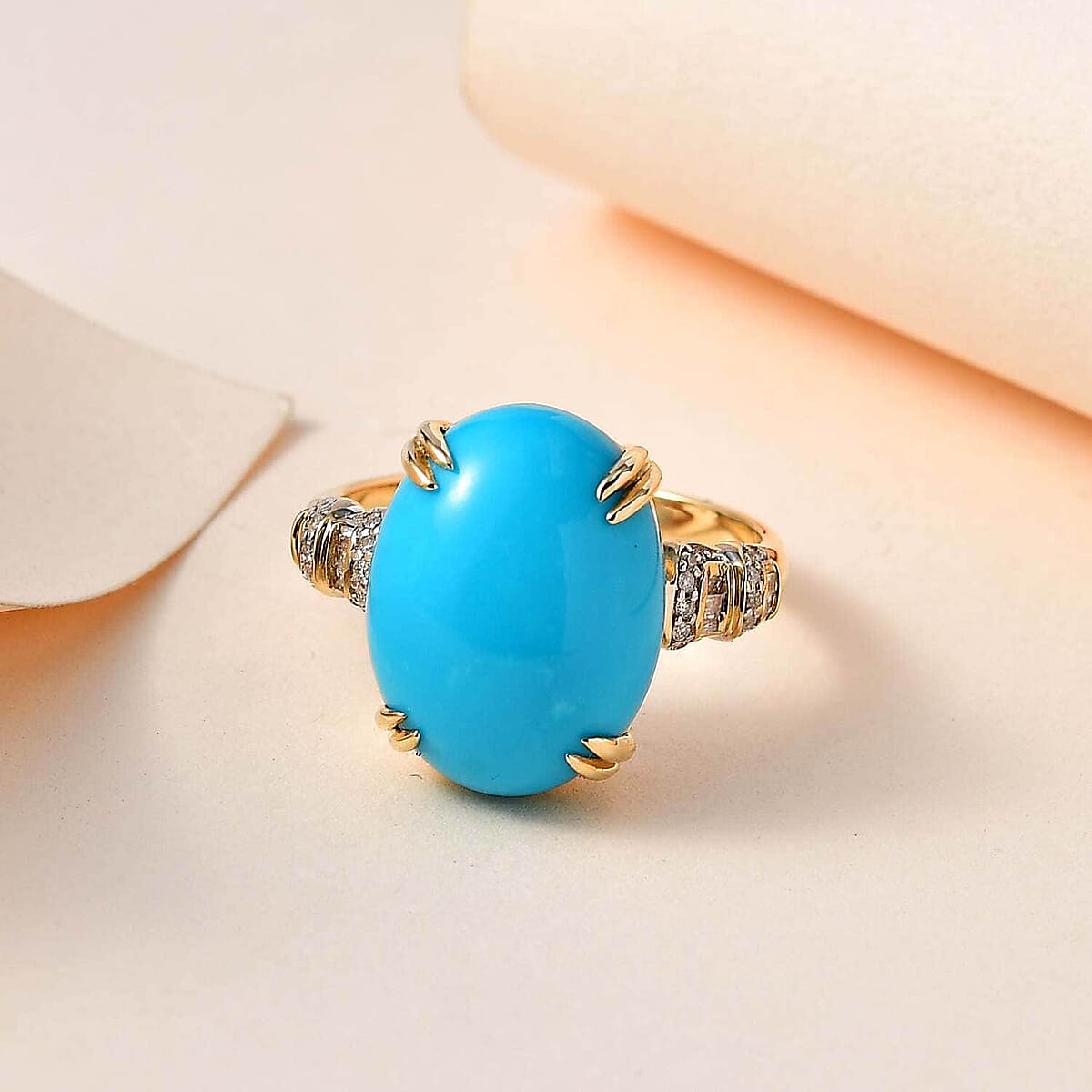 Luxoro 10K Yellow Gold Premium Sleeping Beauty Turquoise and G-H I3 Diamond Ring (Size 11.0) 7.75 ctw image number 1