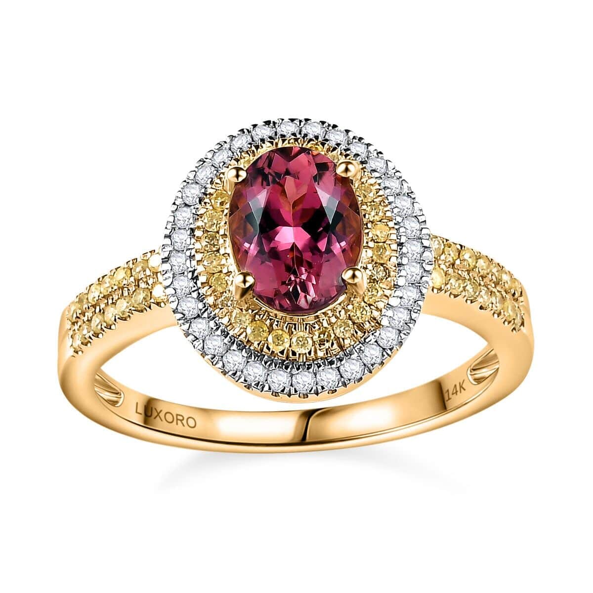 Luxoro 14K Yellow Gold AAA Natural Calabar Pink Tourmaline, I2-I3 Natural Yellow and White Diamond Ring (Size 6.5) 1.60 ctw image number 0
