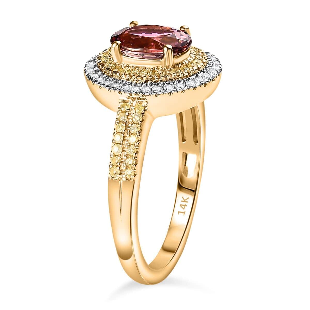 Luxoro 14K Yellow Gold AAA Natural Calabar Pink Tourmaline, I2-I3 Natural Yellow and White Diamond Ring (Size 6.5) 1.60 ctw image number 3