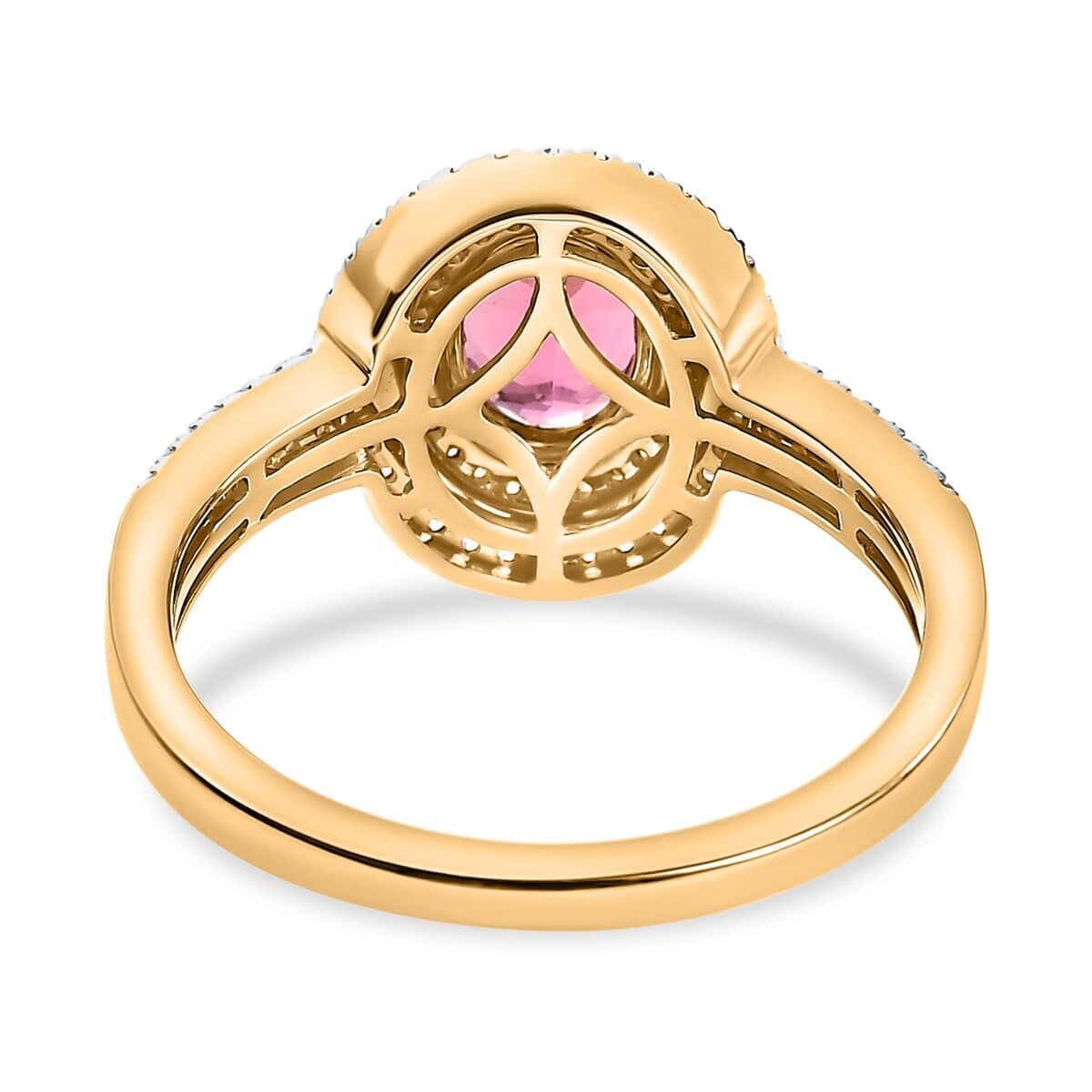 Luxoro 14K Yellow Gold AAA Natural Calabar Pink Tourmaline, I2-I3 Natural Yellow and White Diamond Ring (Size 6.5) 1.60 ctw image number 4