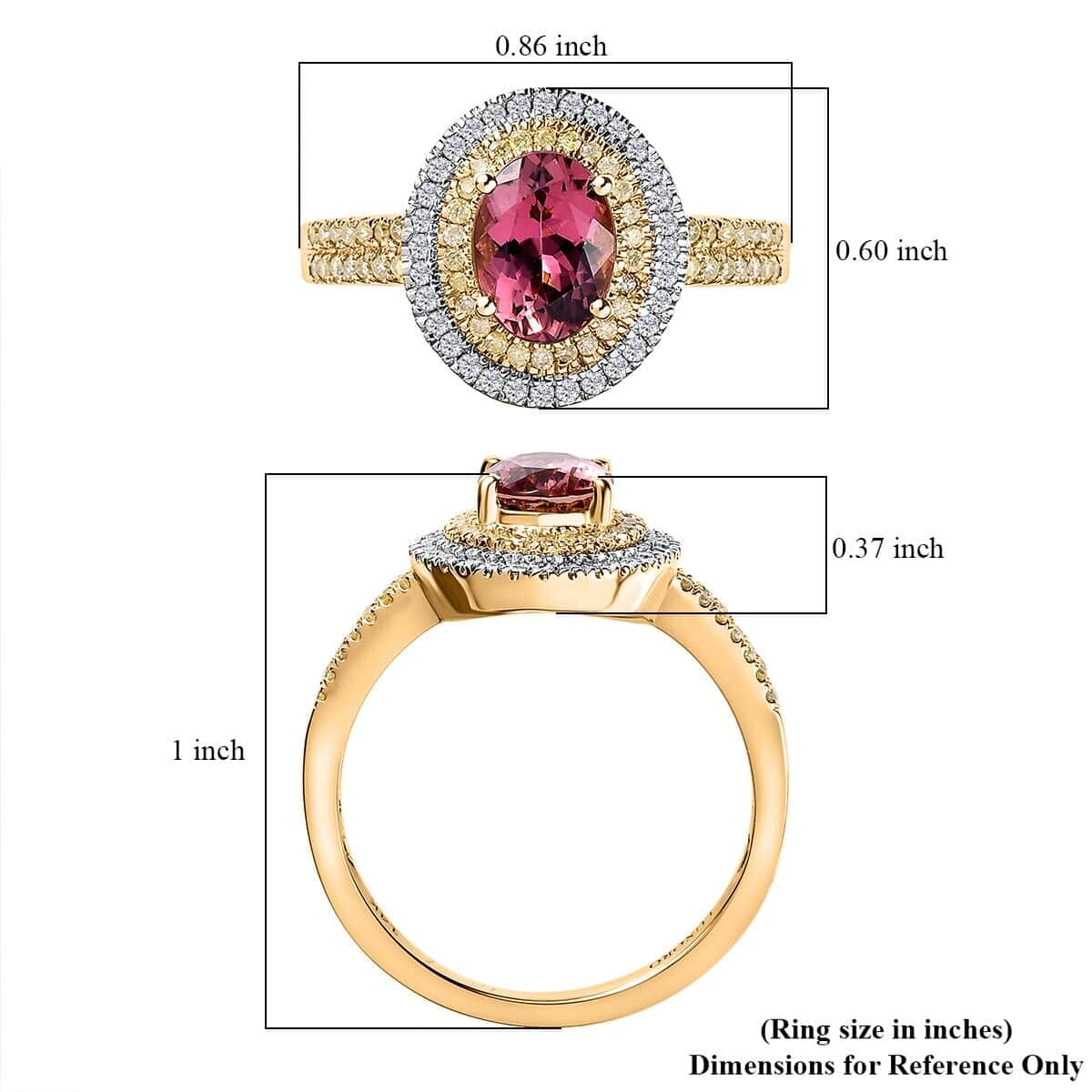 Luxoro 14K Yellow Gold AAA Natural Calabar Pink Tourmaline, I2-I3 Natural Yellow and White Diamond Ring (Size 6.5) 1.60 ctw image number 5
