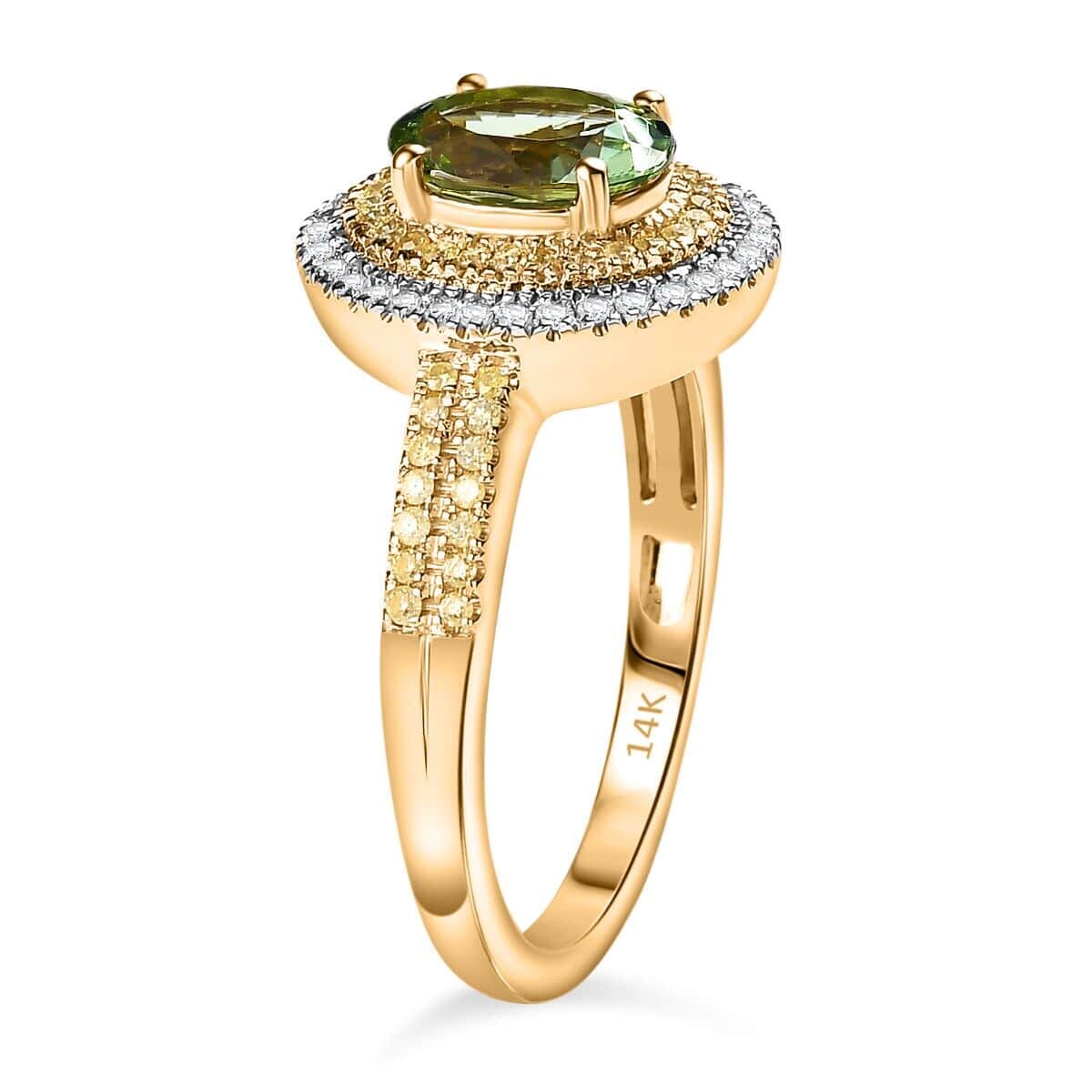 Luxoro 14K Yellow Gold Natural Calabar Green Tourmaline, Natural Yellow and White I2-I3 Ring (Size 5.5) 1.65 ctw image number 3
