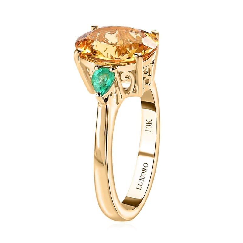Luxoro 10K Yellow Gold Premium Brazilian Heliodor and Premium Boyaca Colombian Emerald Ring (Size 5.0) 3.15 ctw