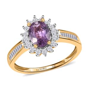 Luxoro 10K Yellow Gold AAA Purple Sapphire and Diamond Halo Ring (Size 11.0) 1.15 ctw