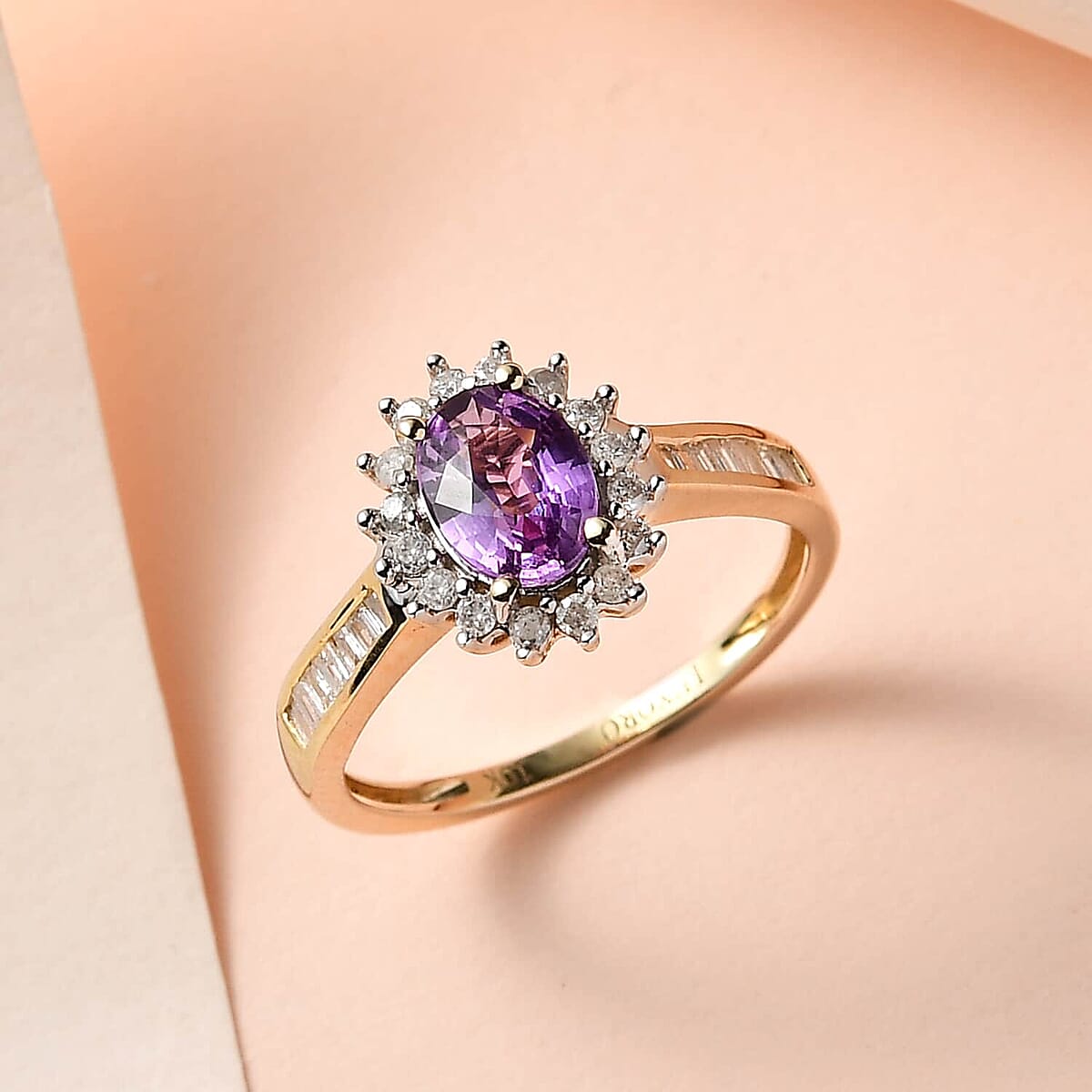 Luxoro 10K Yellow Gold AAA Purple Sapphire and Diamond Halo Ring (Size 7.5) 1.15 ctw image number 1