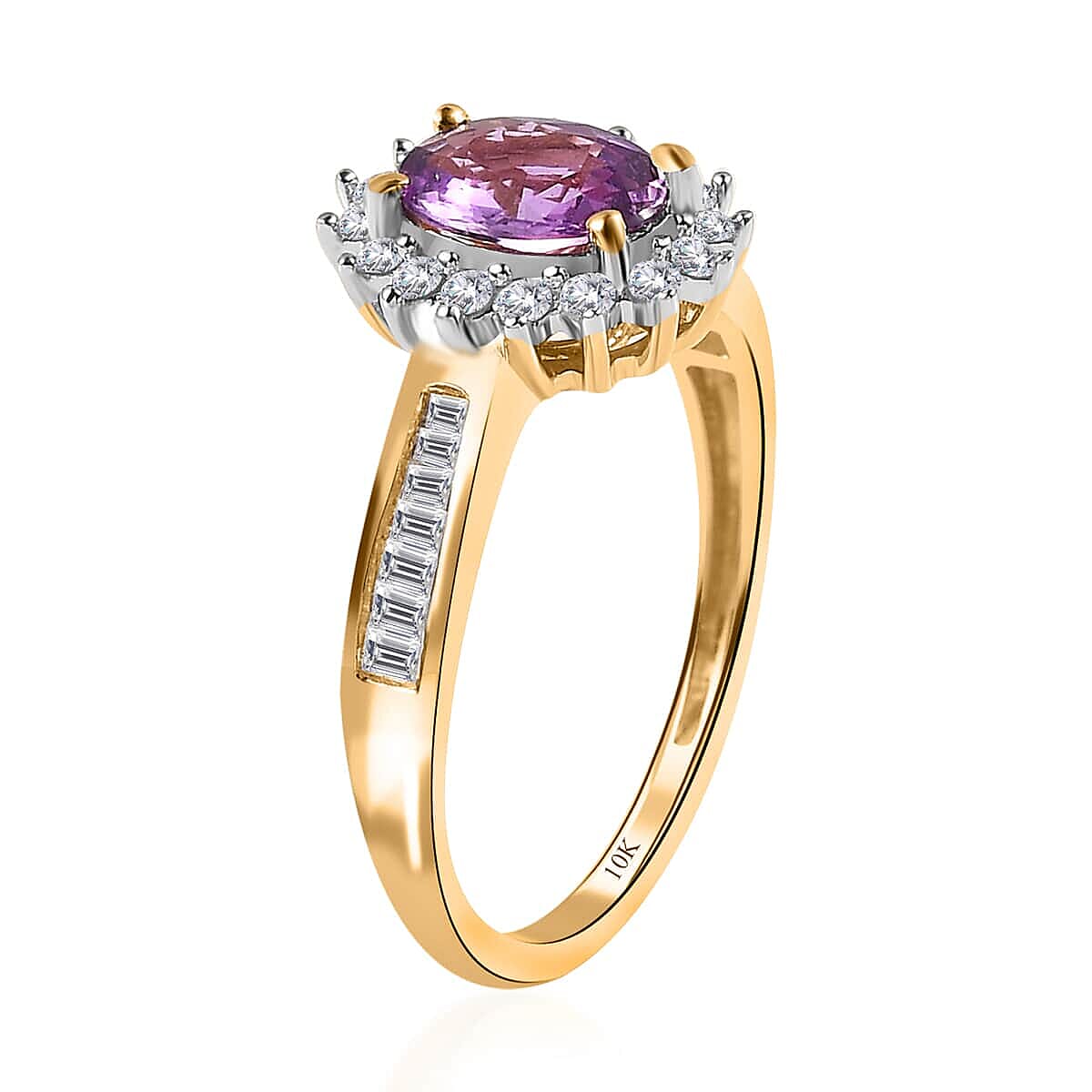Luxoro 10K Yellow Gold AAA Purple Sapphire and Diamond Halo Ring (Size 7.5) 1.15 ctw image number 3