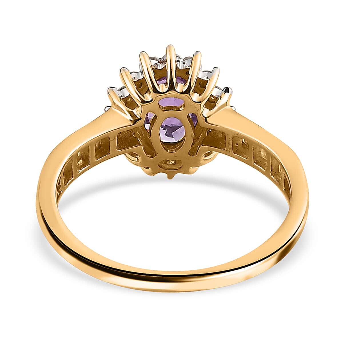 Luxoro 10K Yellow Gold AAA Purple Sapphire and Diamond Halo Ring (Size 7.5) 1.15 ctw image number 4