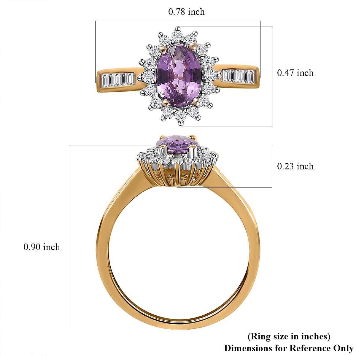 Luxoro 10K Yellow Gold AAA Purple Sapphire and Diamond Halo Ring (Size 7.5) 1.15 ctw image number 5