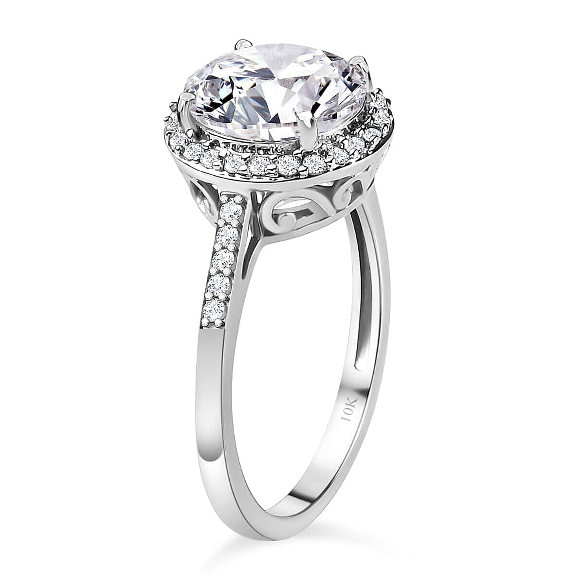Luxoro 10K White Gold 120 Facets Moissanite Halo Ring (Size 10.5) 2.75 ctw image number 3