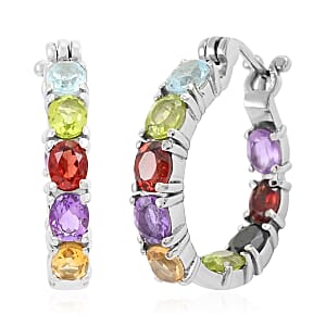 Multi Gemstone Inside Out Hoop Earrings in Stainless Steel 5.50 ctw