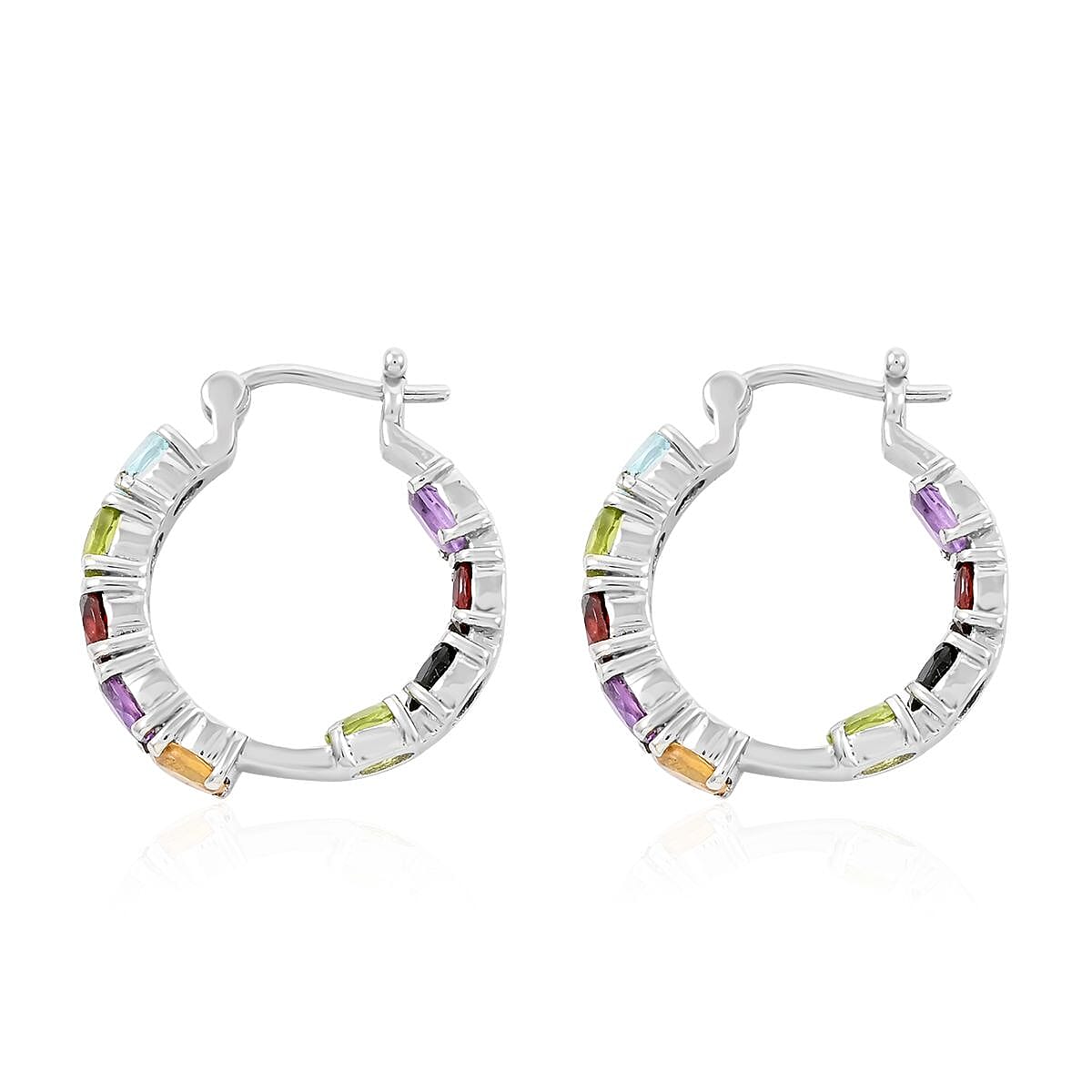 Multi Gemstone Inside Out Hoop Earrings in Stainless Steel 5.50 ctw