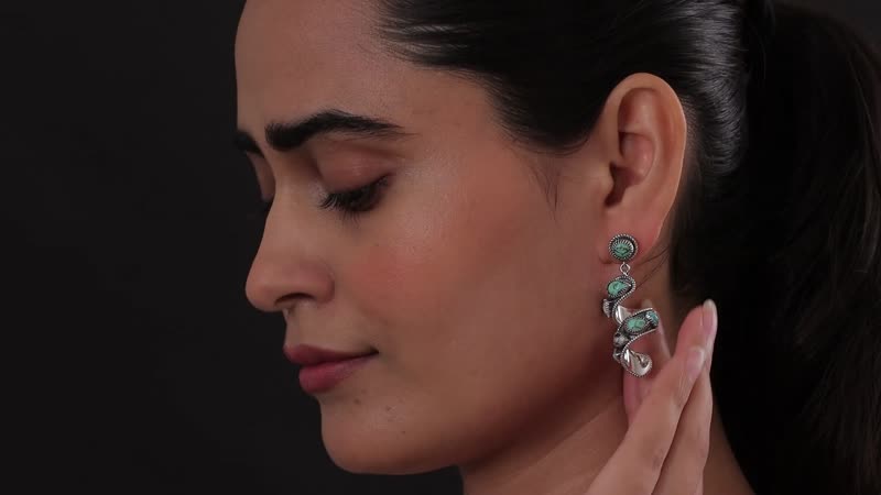 Artisan Crafted Blue Moon Turquoise, Royston Turquoise and White Buffalo Earrings in Sterling Silver 13.10 ctw