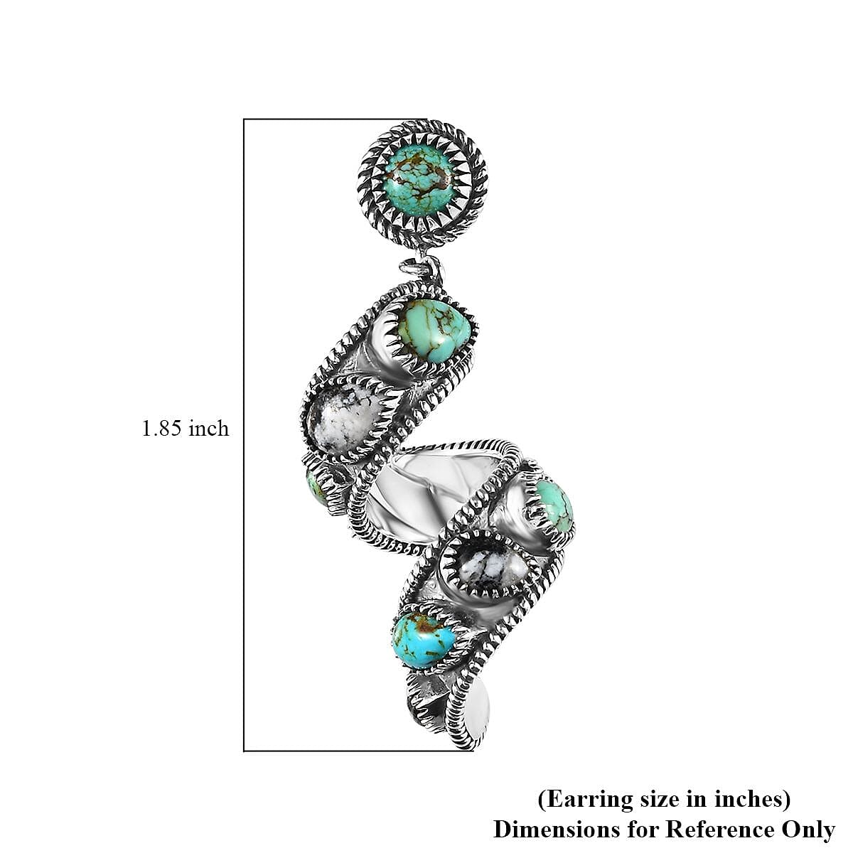Artisan Crafted Blue Moon Turquoise, Royston Turquoise and White Buffalo Earrings in Sterling Silver 13.10 ctw