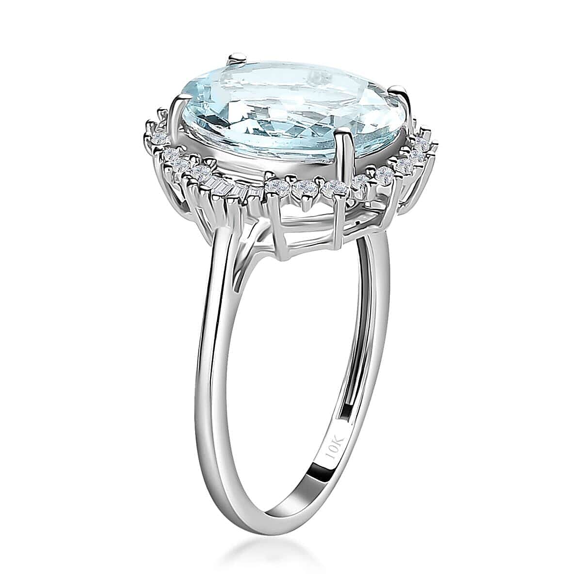 Luxoro 10K White Gold Premium Mangoro Aquamarine and Diamond Halo Ring (Size 7.5) 4.40 ctw image number 3