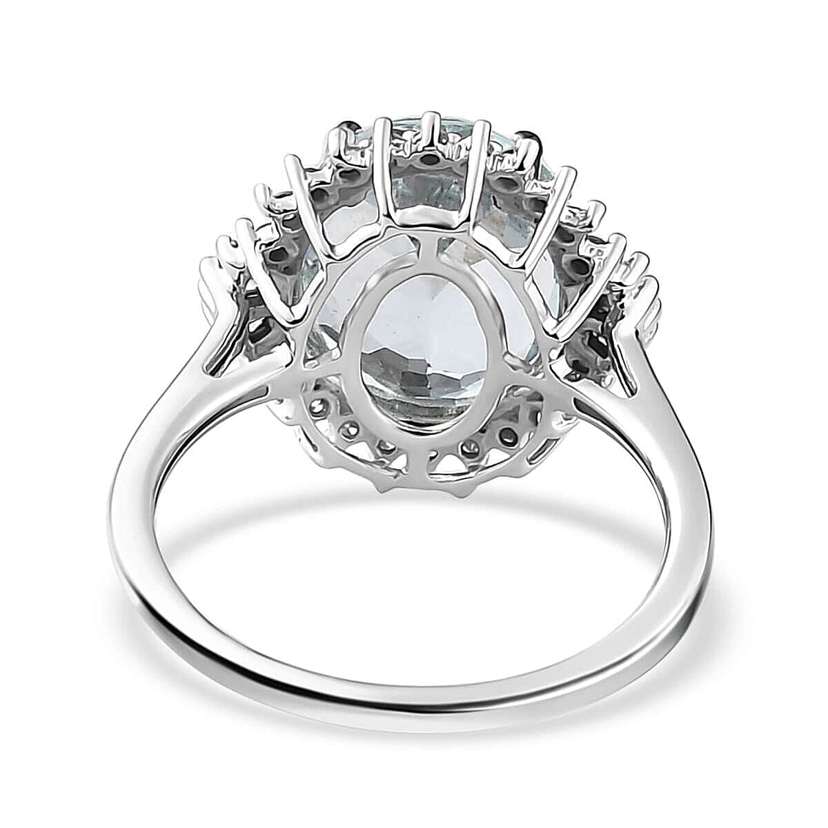 Luxoro 10K White Gold Premium Mangoro Aquamarine and Diamond Halo Ring (Size 7.5) 4.40 ctw image number 4