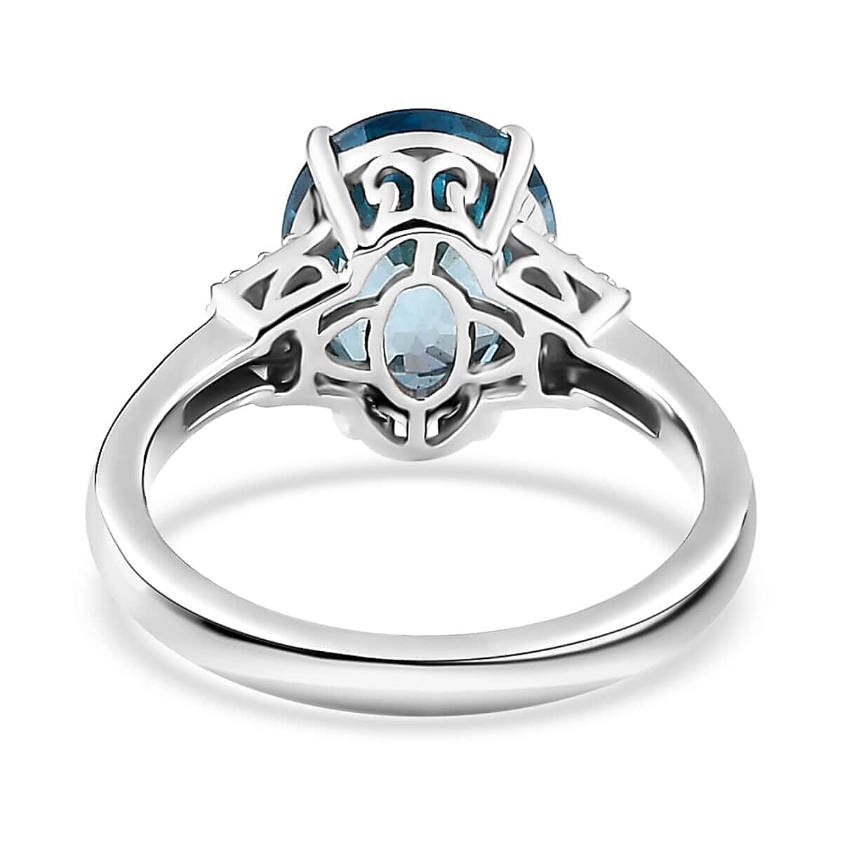 Luxoro 14K White Gold AAA Ratanakiri Blue Zircon and Diamond G-H I3 Ring (Size 10.5) 5.25 ctw image number 4