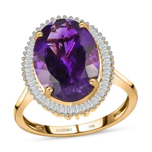 Luxoro 10K Yellow Gold AAA Moroccan Amethyst and Diamond Halo Ring (Size 10.5) 6.15 ctw