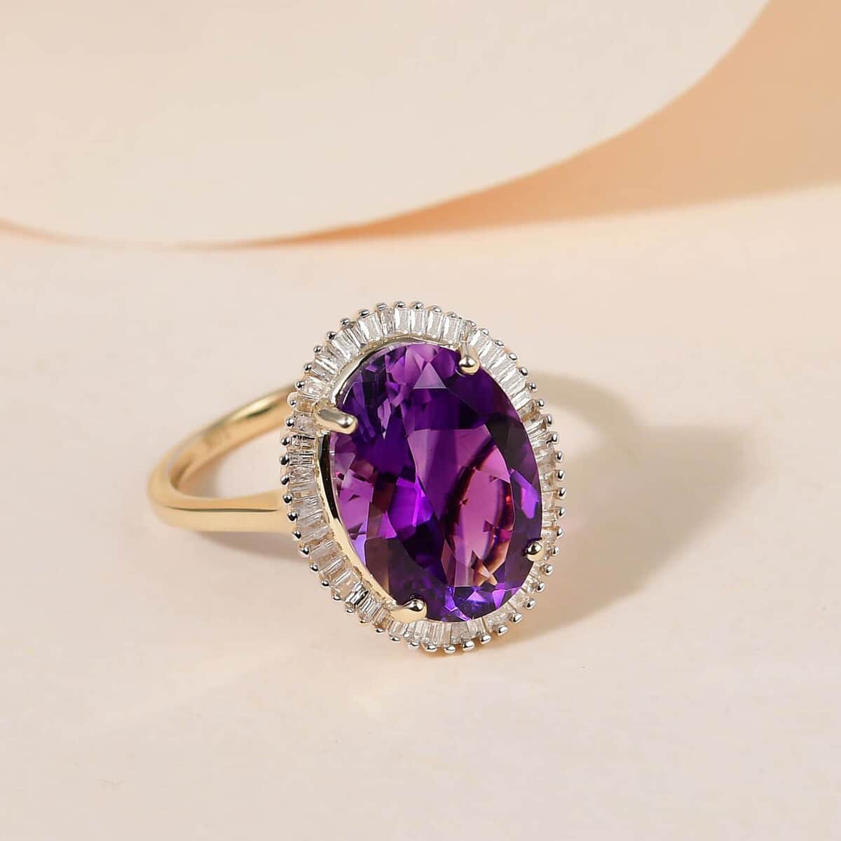 Luxoro 10K Yellow Gold AAA Moroccan Amethyst and Diamond Halo Ring (Size 10.5) 6.15 ctw image number 1