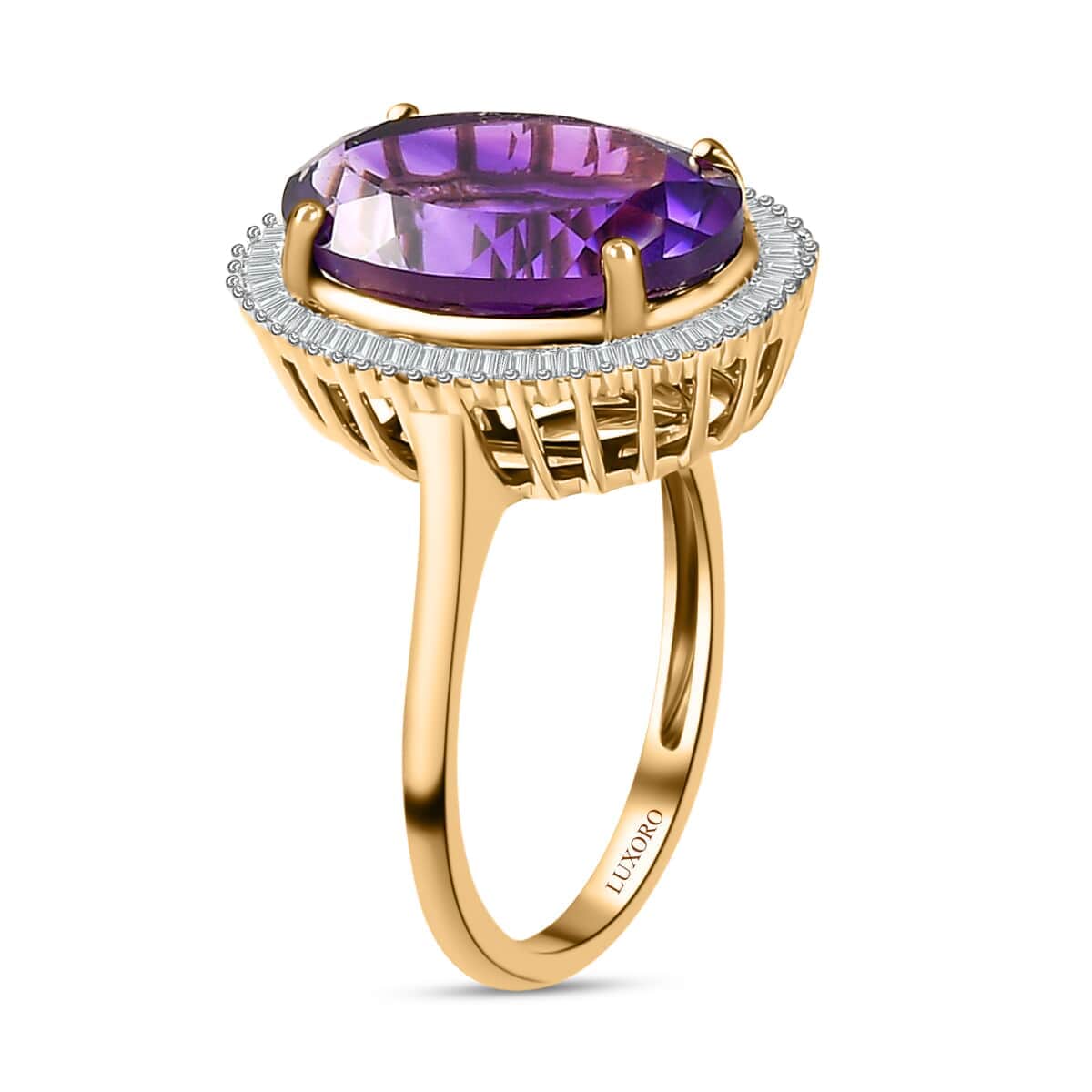 Luxoro 10K Yellow Gold AAA Moroccan Amethyst and Diamond Halo Ring (Size 10.5) 6.15 ctw image number 3