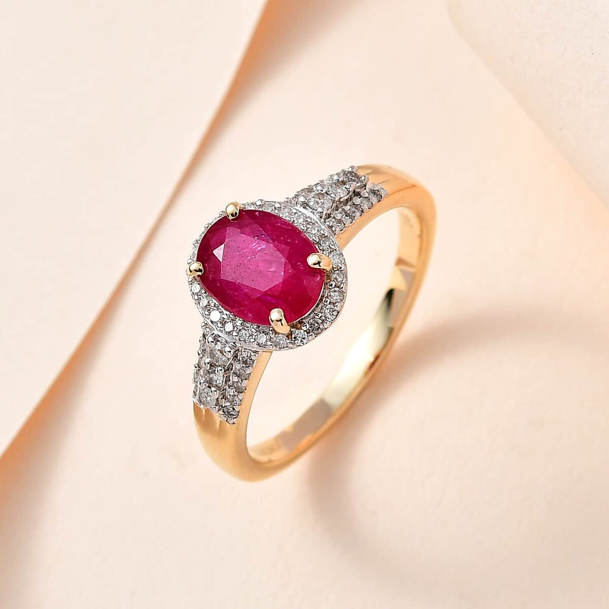 Luxoro 14K Yellow Gold Premium Montepuez Ruby and G-H I3 Diamond Ring (Size 11.0) 4.15 Grams 2.85 ctw image number 1