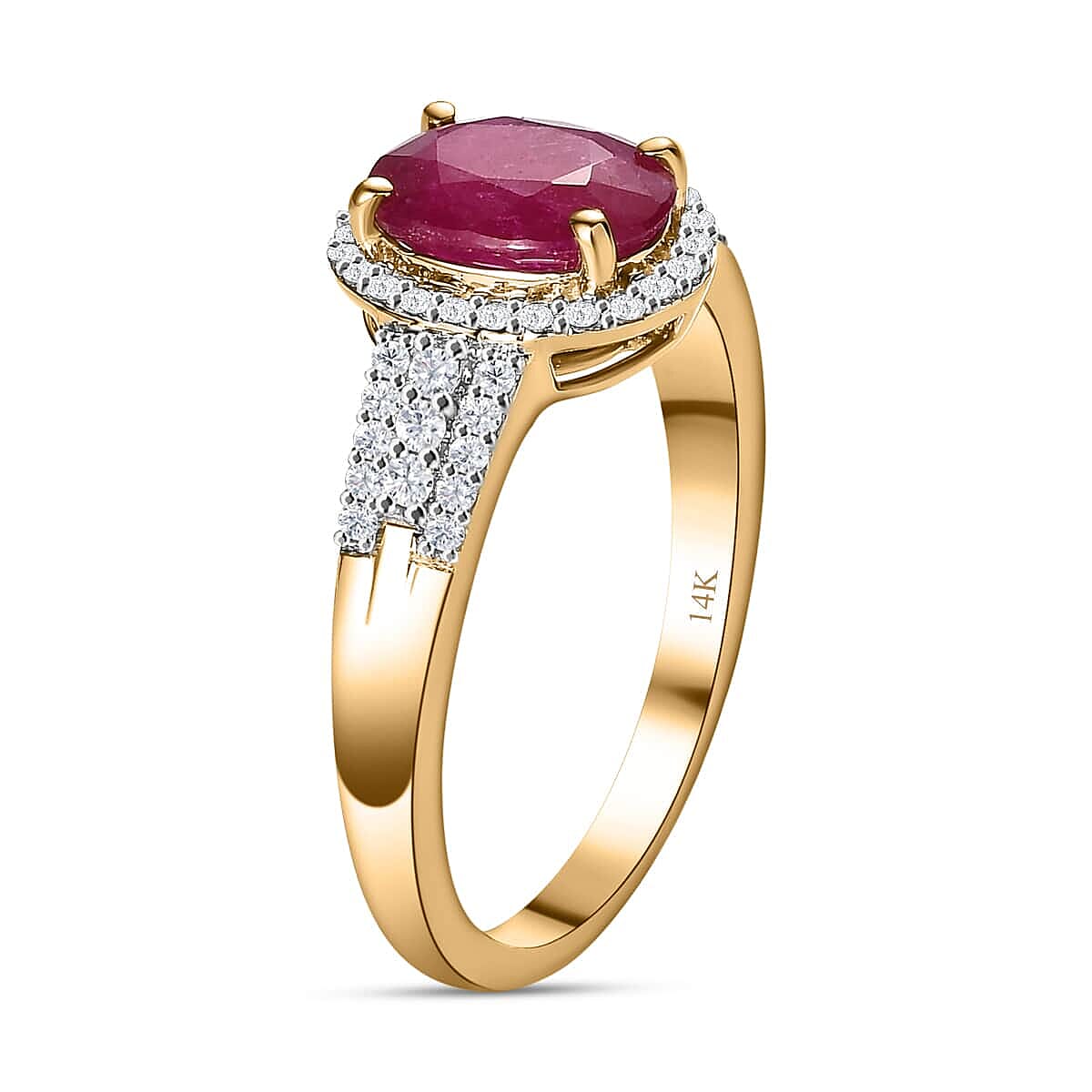 Luxoro 14K Yellow Gold Premium Montepuez Ruby and G-H I3 Diamond Ring (Size 5.5) 4.15 Grams 2.85 ctw image number 3