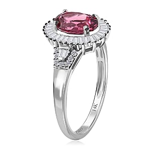 Luxoro 14K White Gold AAA Ouro Fino Rubellite and G-H I3 Diamond Halo Ring (Size 7.5) 1.75 ctw