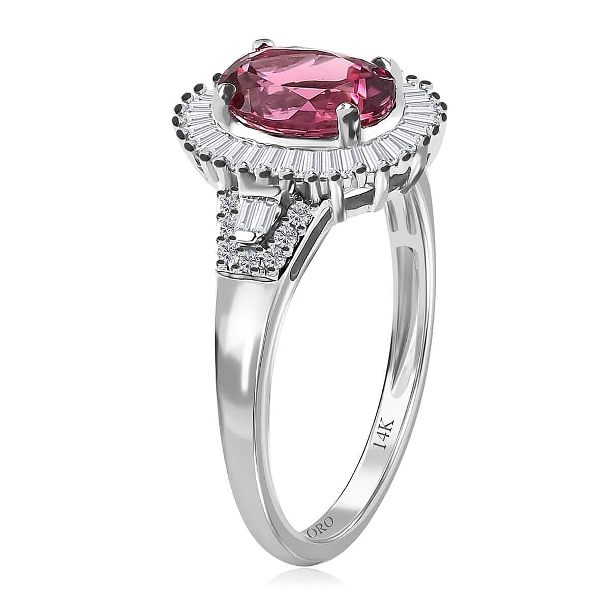 Luxoro 14K White Gold AAA Ouro Fino Rubellite and G-H I3 Diamond Halo Ring (Size 8.5) 1.75 ctw image number 3