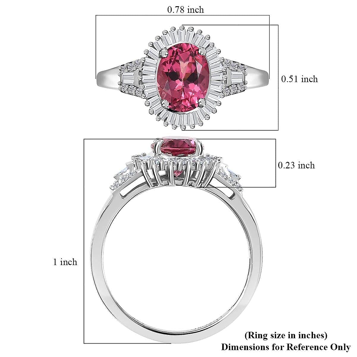 Luxoro 14K White Gold AAA Ouro Fino Rubellite and G-H I3 Diamond Halo Ring (Size 8.5) 1.75 ctw image number 5