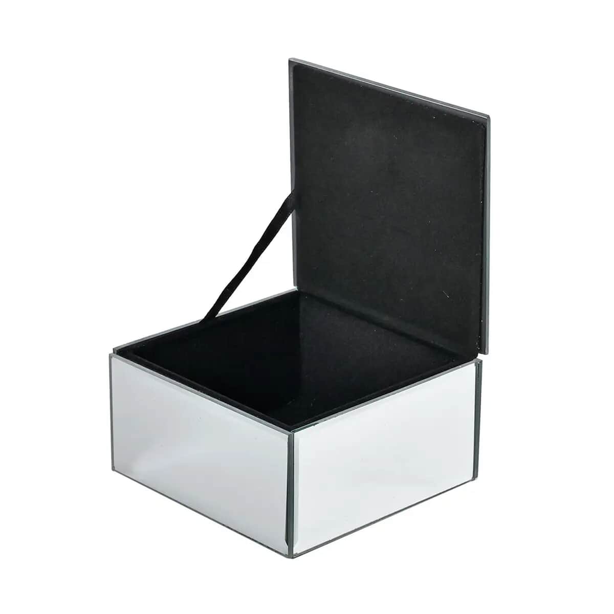 Square Glass Jewelry Box with Silver and Black Crystal Floral on Top image number 6
