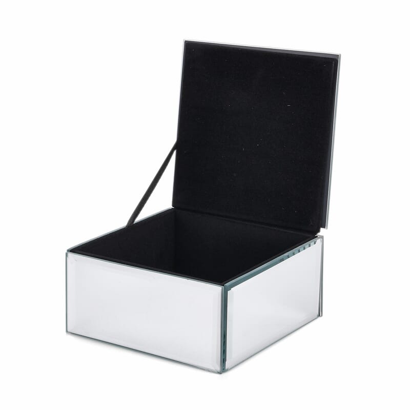 Square Glass Jewelry Box with Silver and Green Crystal Floral on Top