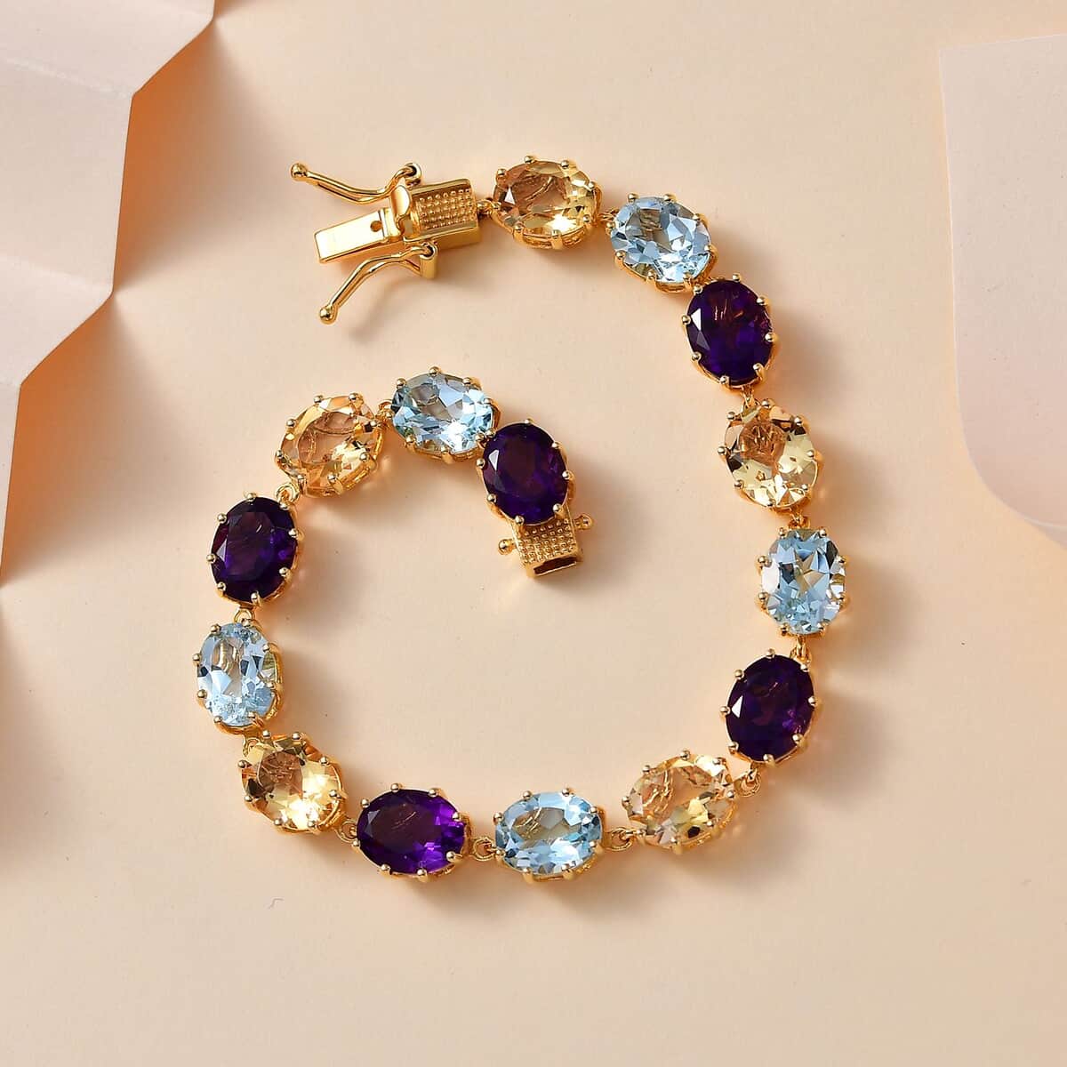 Multi Gemstone Bracelet in Vermeil Yellow Gold Over Sterling Silver (7.25 In) 30.40 ctw image number 1
