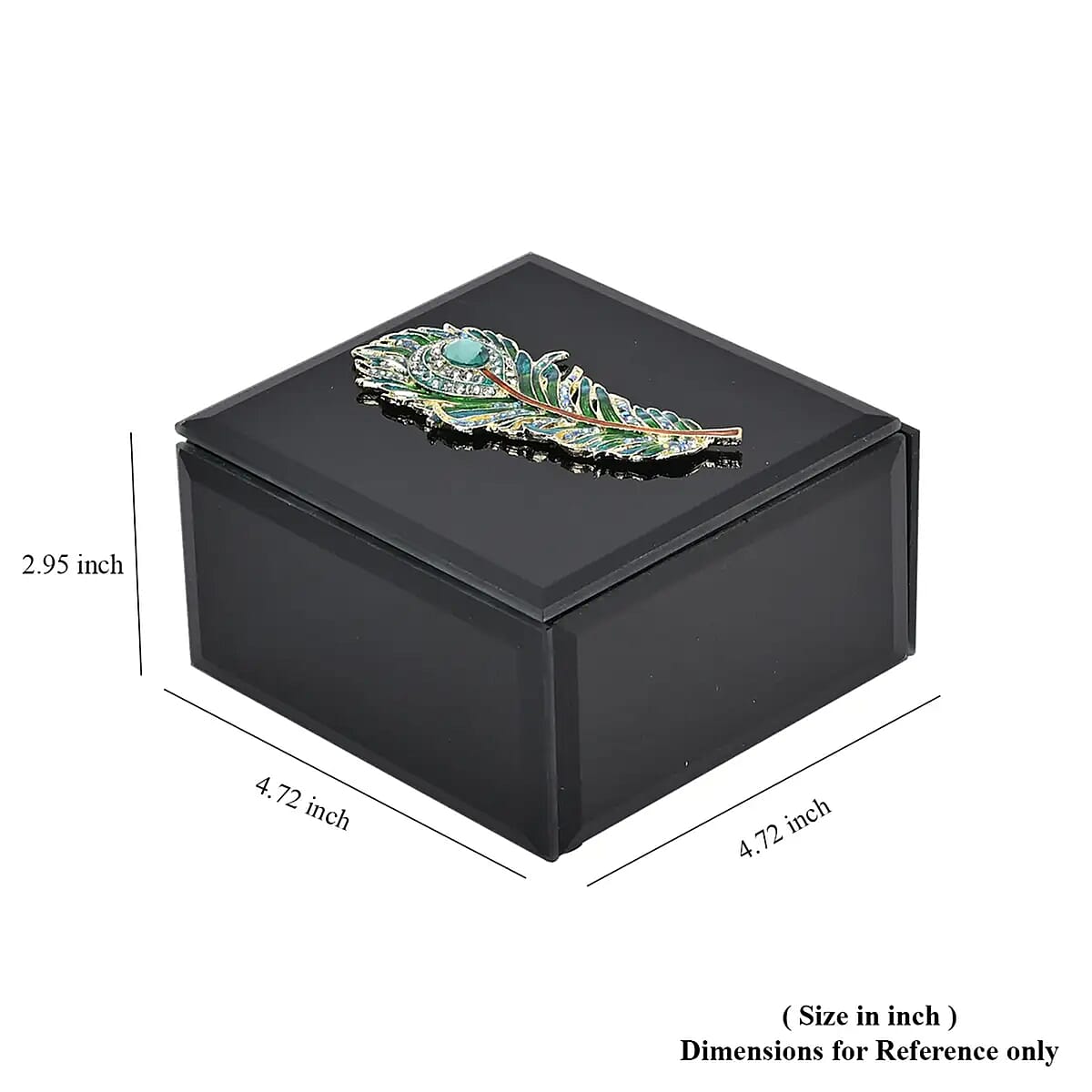 Doorbuster Square Glass Jewelry Box with Silver and Green Crystal Feather on Top image number 6