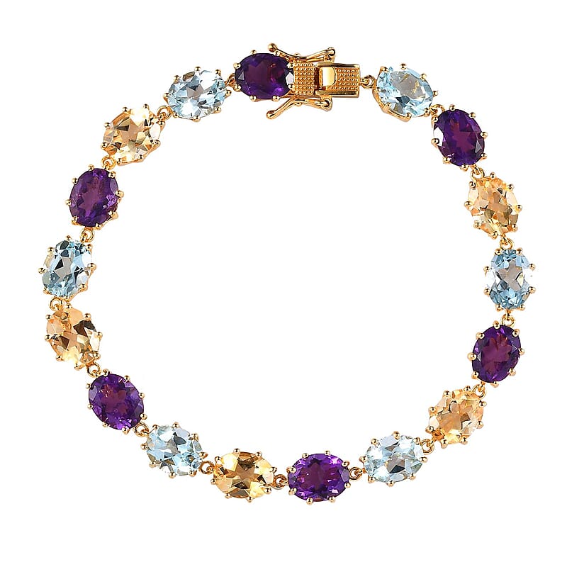Multi Gemstone Bracelet in Vermeil Yellow Gold Over Sterling Silver (8.00 In) 34.50 ctw