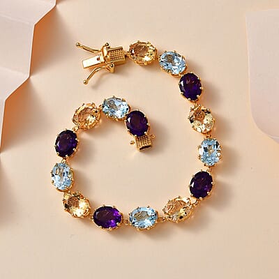 Multi Gemstone Bracelet in Vermeil Yellow Gold Over Sterling Silver (8.00 In) 34.50 ctw