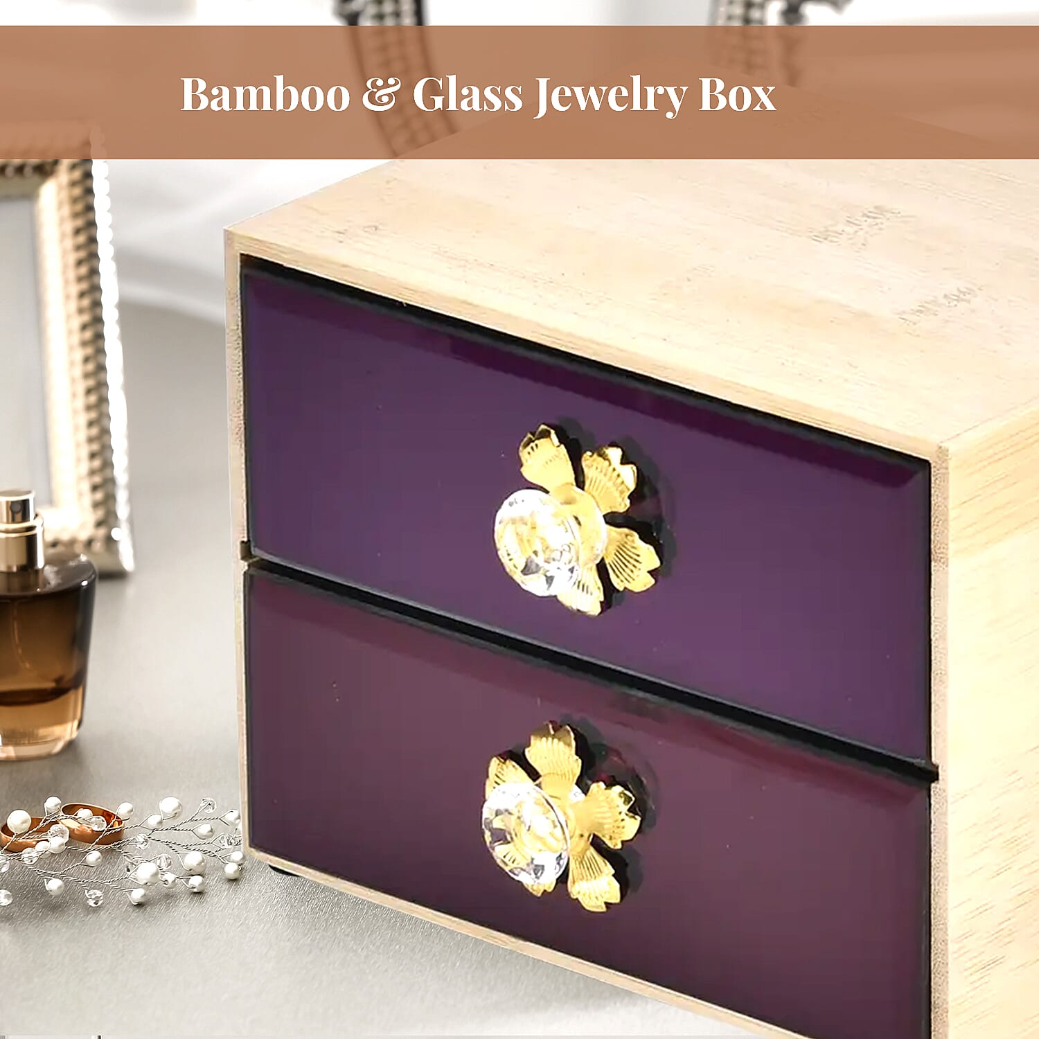 Red Bamboo and Glass Jewelry Box