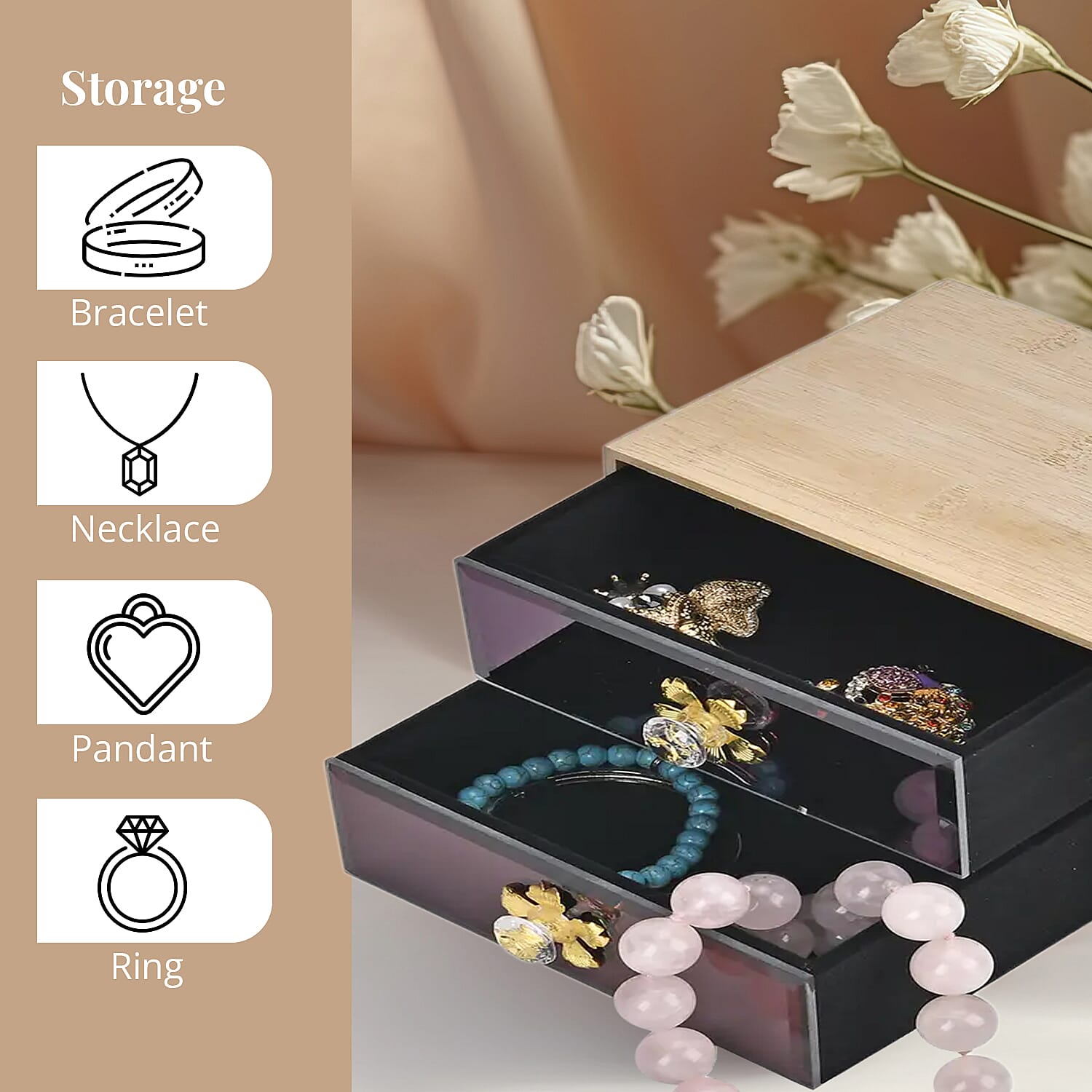 Red Bamboo and Glass Jewelry Box