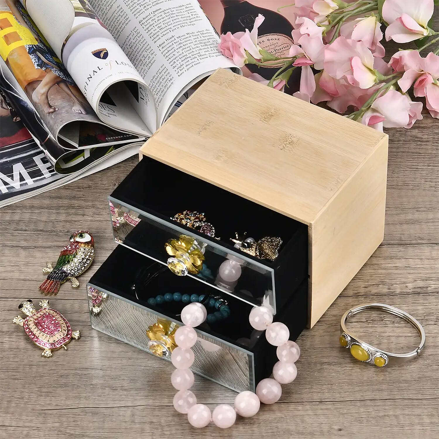 Silver Bamboo and Glass Jewelry Box