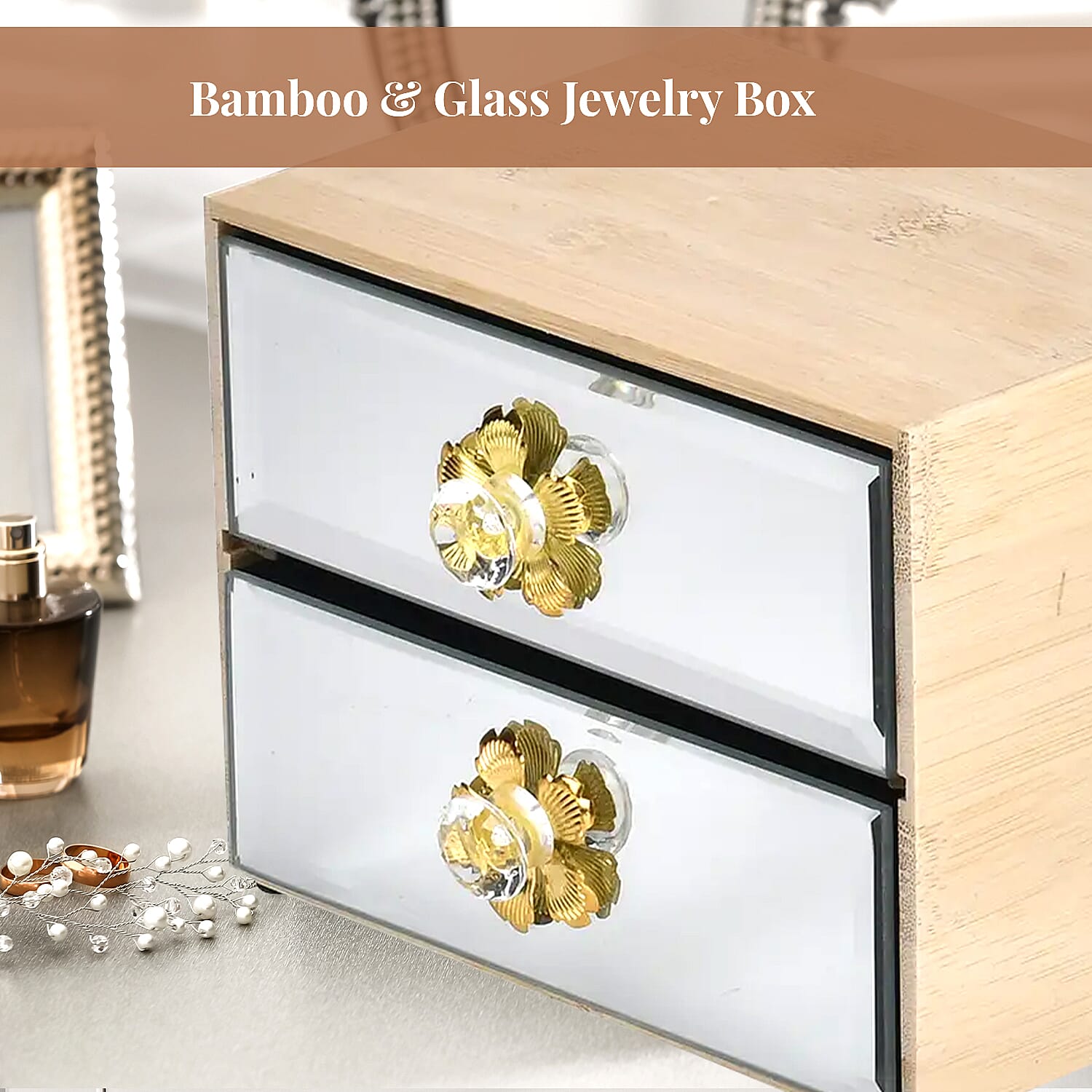 Silver Bamboo and Glass Jewelry Box