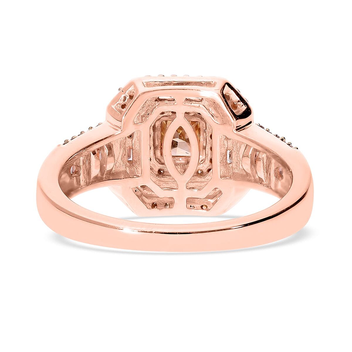 Natural Champagne and White Diamond Ring in Vermeil Rose Gold Over Sterling Silver (Size 10.0) 1.00 ctw