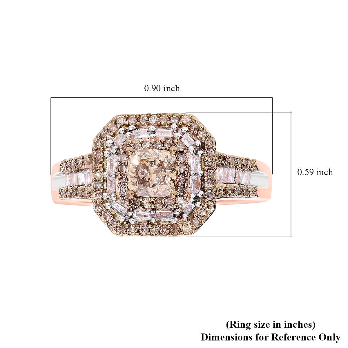 Natural Champagne and White Diamond Ring in Vermeil Rose Gold Over Sterling Silver (Size 10.0) 1.00 ctw