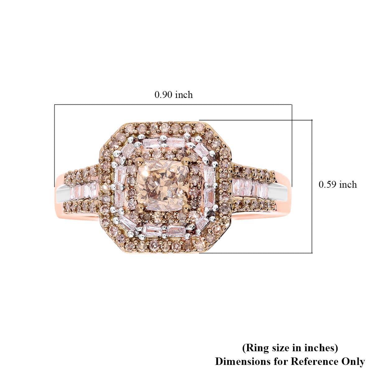 Doorbuster Natural Champagne and White Diamond Ring in Vermeil Rose Gold Over Sterling Silver (Size 10.0) 1.00 ctw image number 4