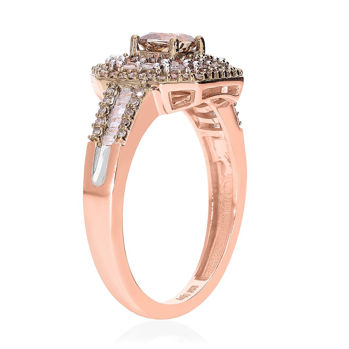 Natural Champagne and White Diamond Ring in Vermeil Rose Gold Over Sterling Silver (Size 6.0) 1.00 ctw image number 2
