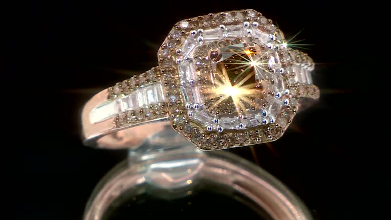 Champagne and White Diamond Vintage Ring in  Sterling Silver