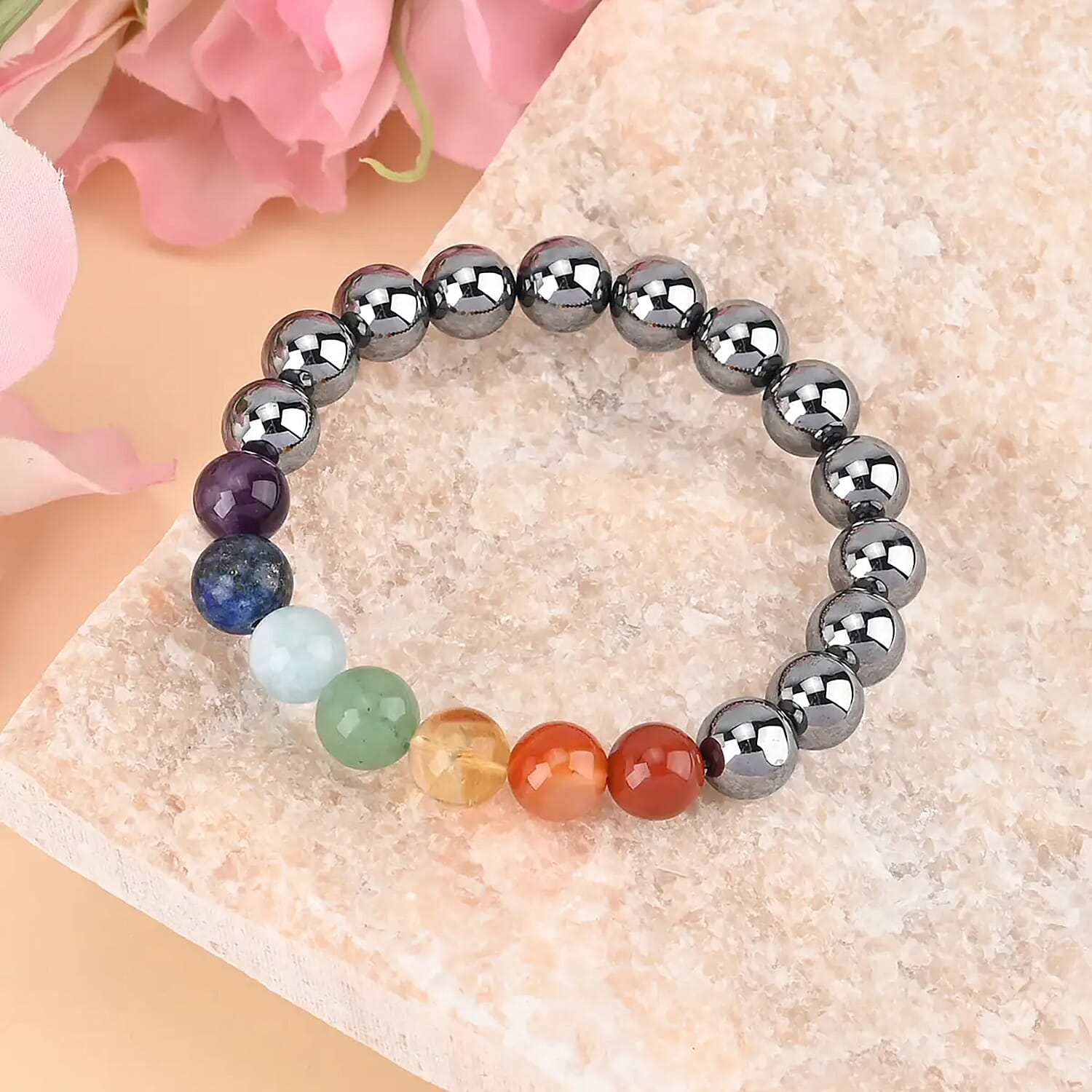 Seven Chakra Terahertz 140.00 ctw Beaded Stretch Bracelet