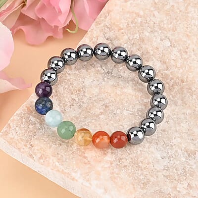 Seven Chakra Terahertz 140.00 ctw Beaded Stretch Bracelet