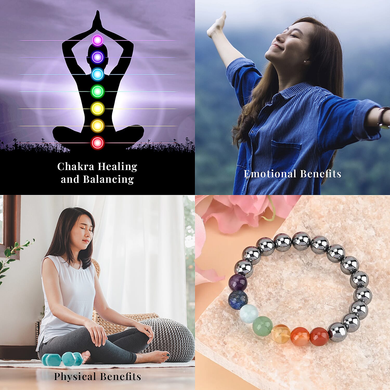 Seven Chakra Terahertz 140.00 ctw Beaded Stretch Bracelet