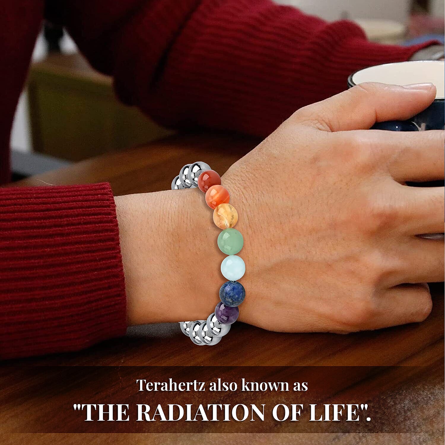 Seven Chakra Terahertz 140.00 ctw Beaded Stretch Bracelet
