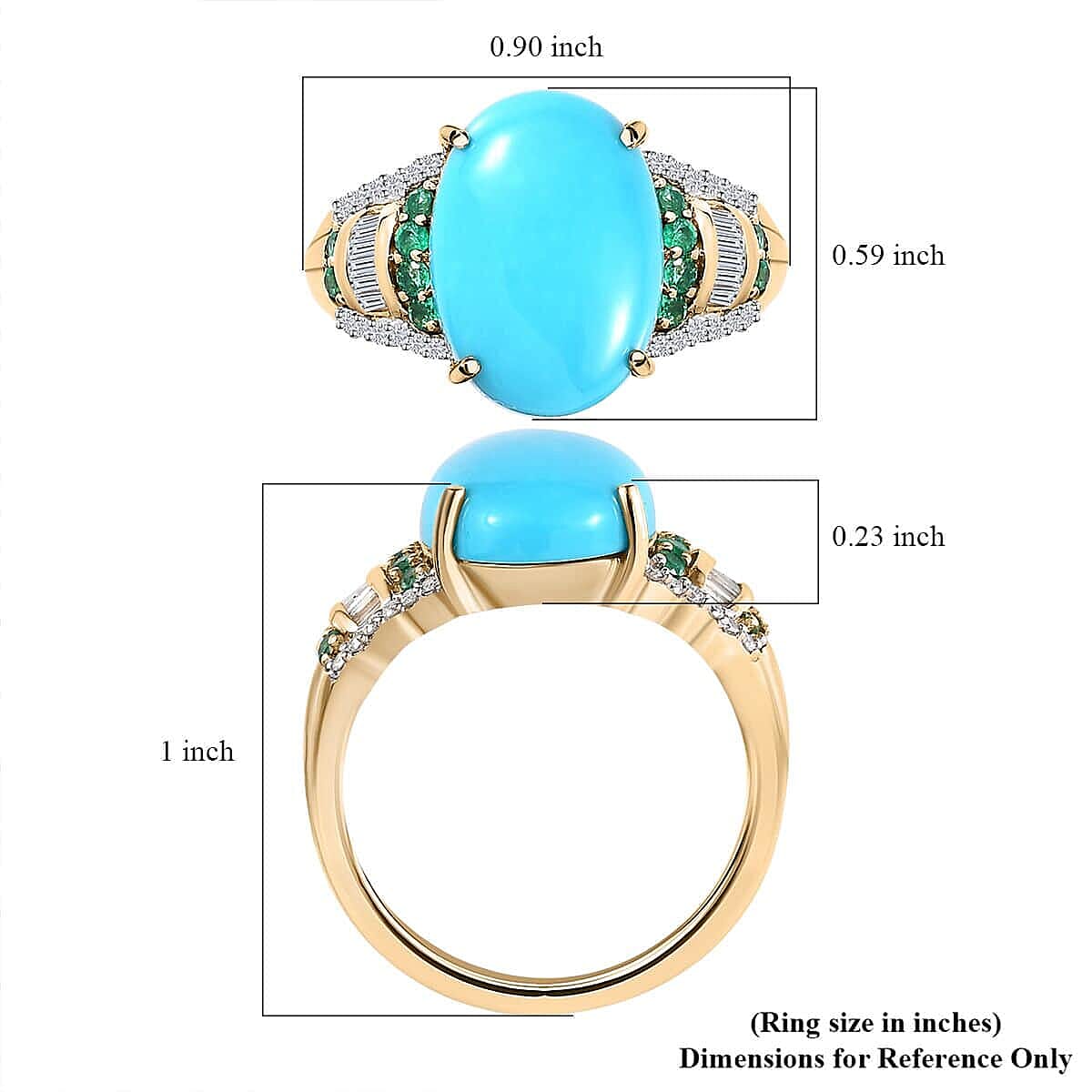 Luxoro 10K Yellow Gold Premium Sleeping Beauty Turquoise and Boyaca Colombian Emerald, Diamond Ring (Size 6.0) 5.60 ctw image number 5