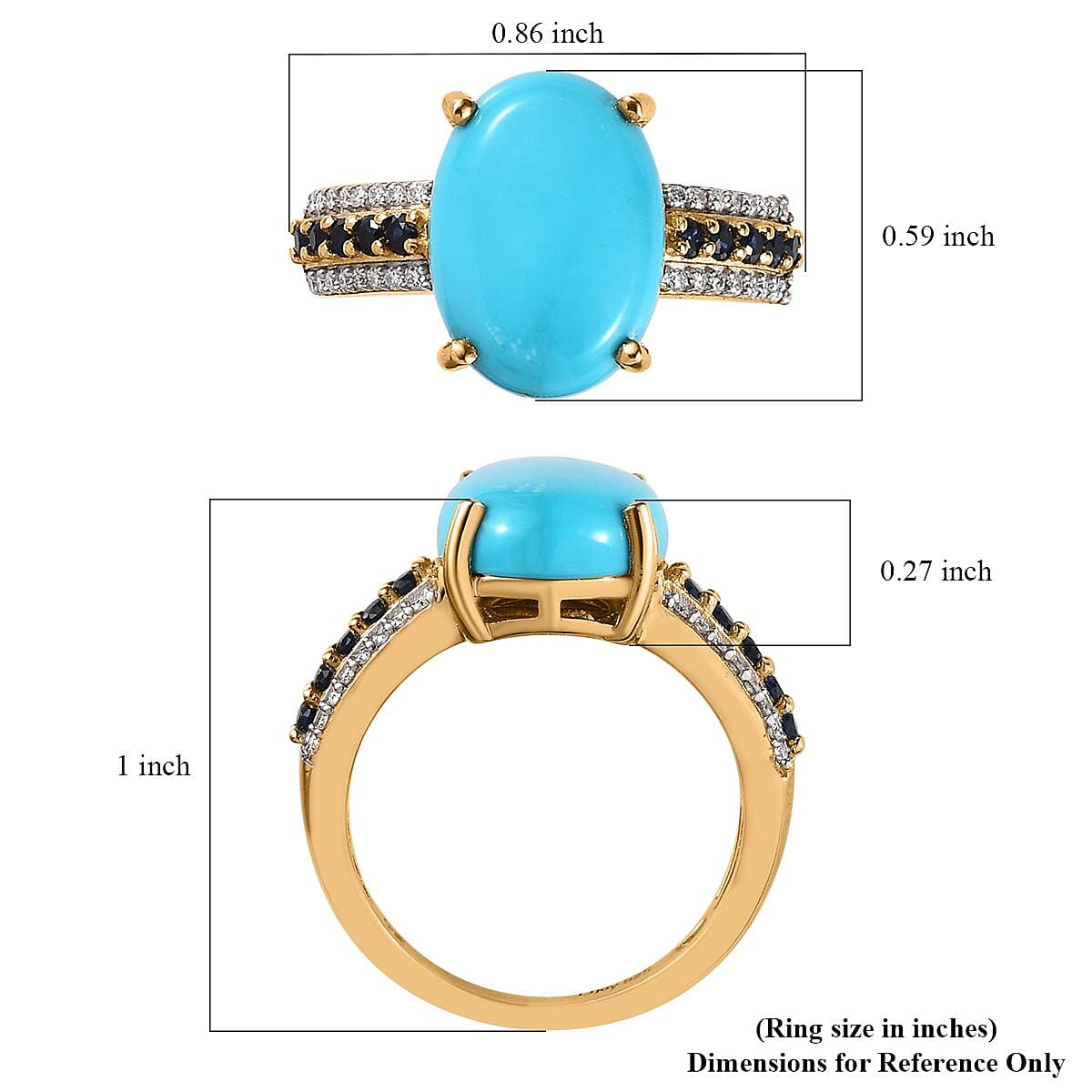 Sleeping Beauty Turquoise and Multi Gemstone Ring in Vermeil Yellow Gold Over Sterling Silver (Size 10.0) 5.75 ctw